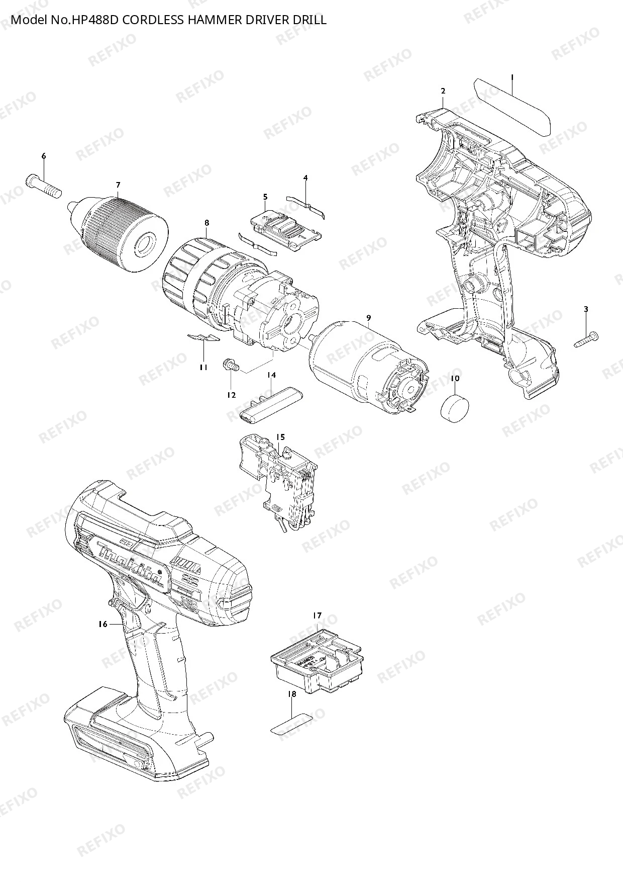 MAKITA HP488D — схема запчастей