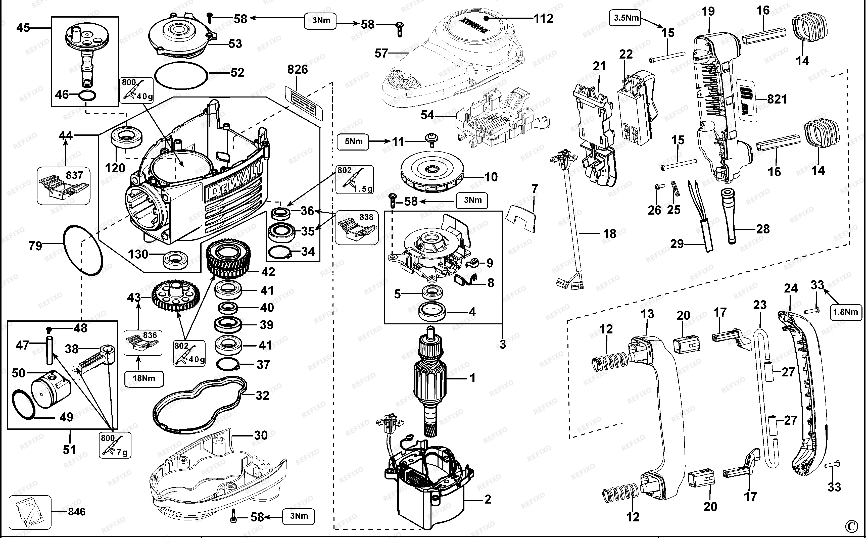 DeWalt БЕТОНОЛОМ D25941K — схема запчастей