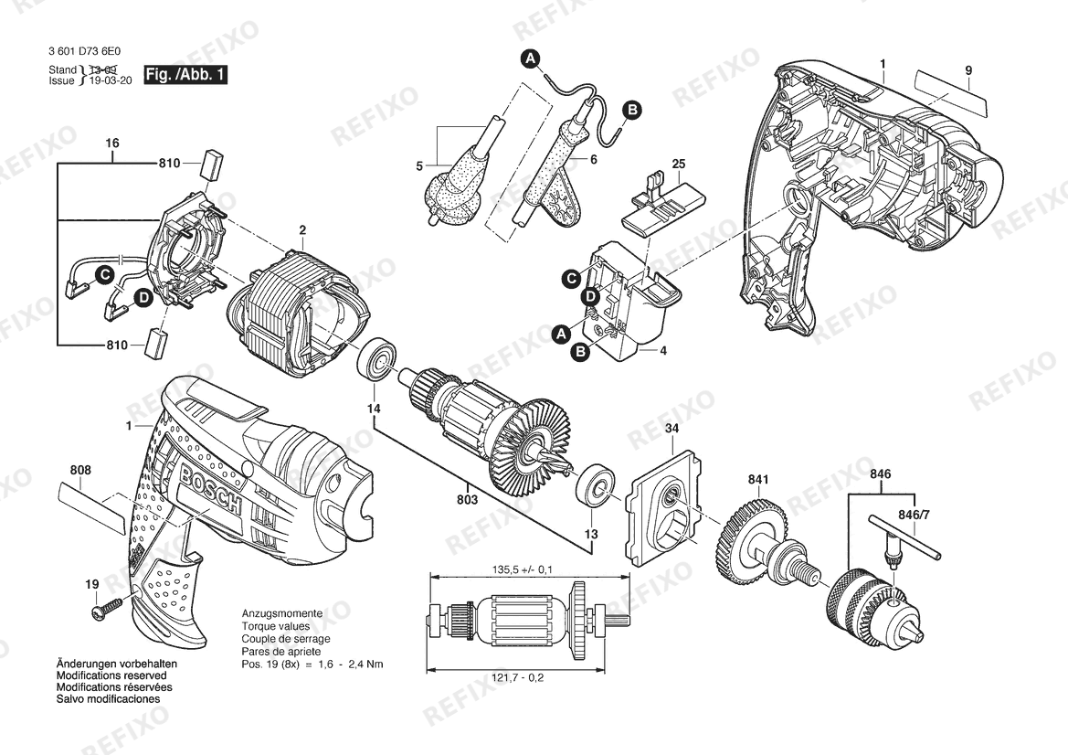 Bosch Дрель GBM 10 RE | 127 V | 046 - MX (3 601 D73 6G0) — схема запчастей