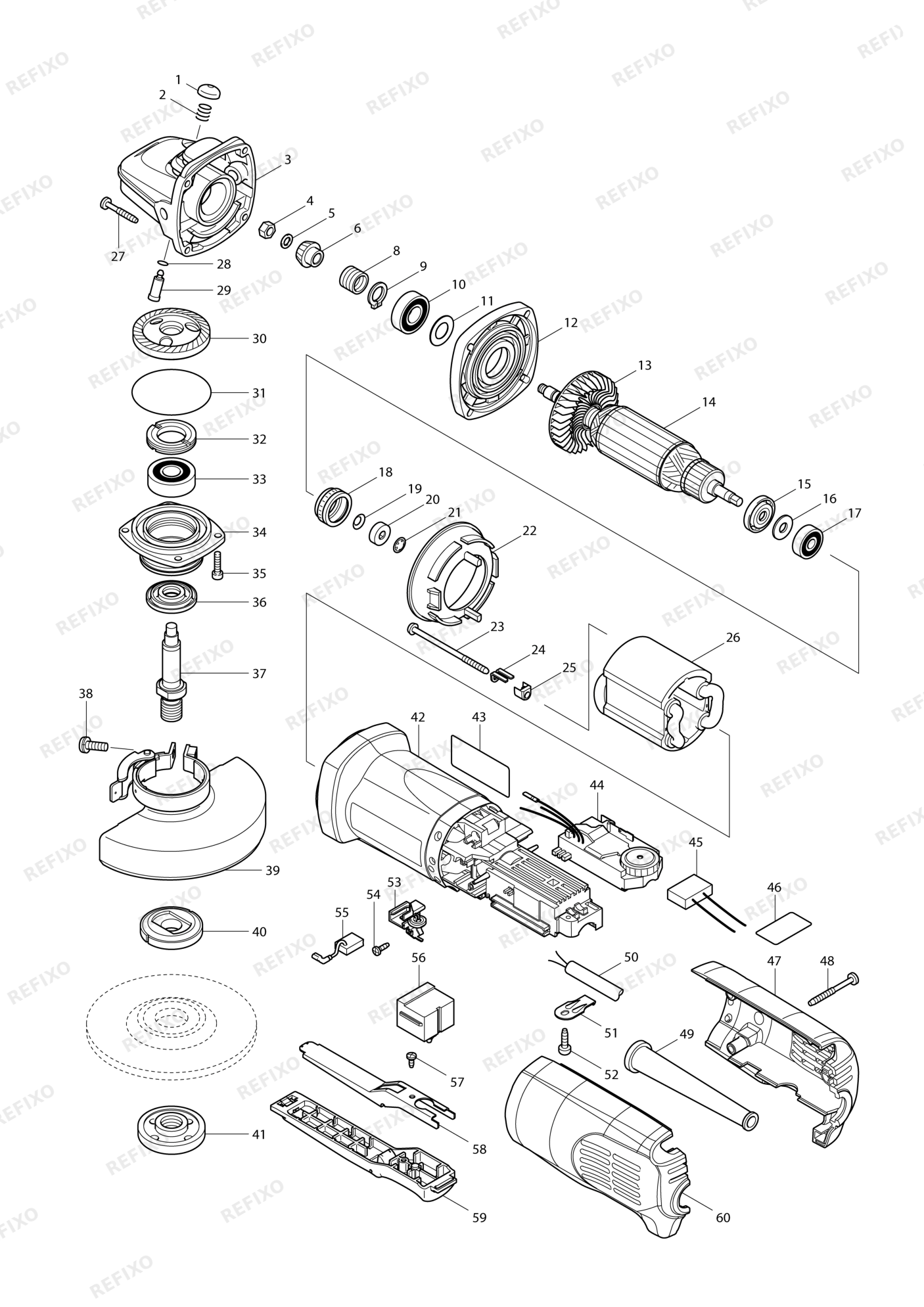 MAKITA 9564PCV — схема запчастей
