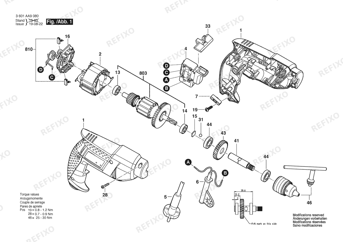 Bosch Дрель TBM 3400 | 220 V | 009 - CN (3 601 AA9 180) — схема запчастей