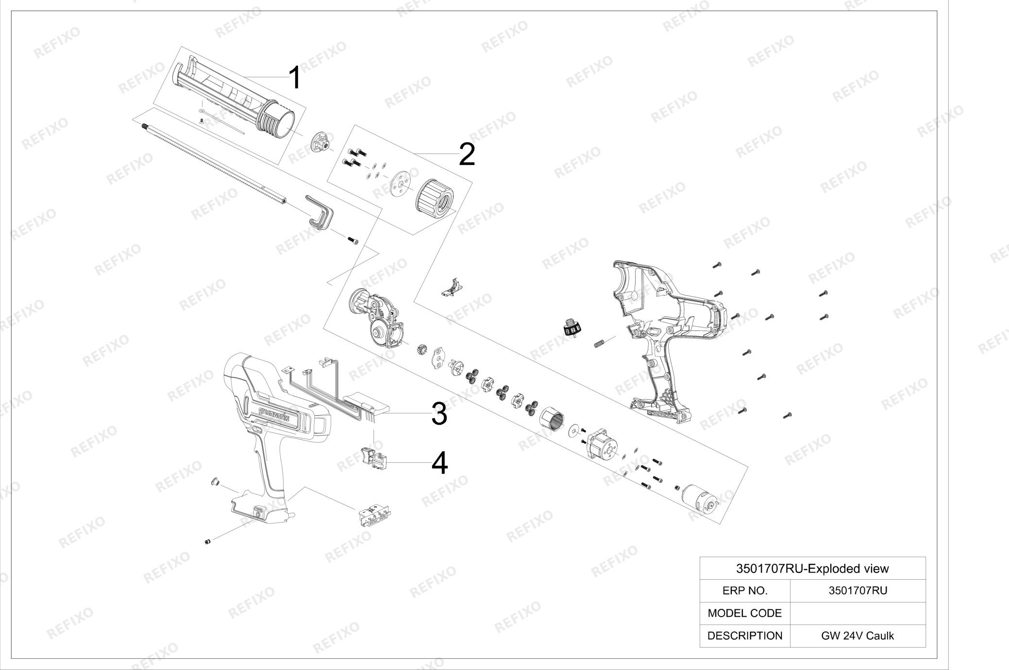 Greenworks 3501707 Exploded view — схема запчастей