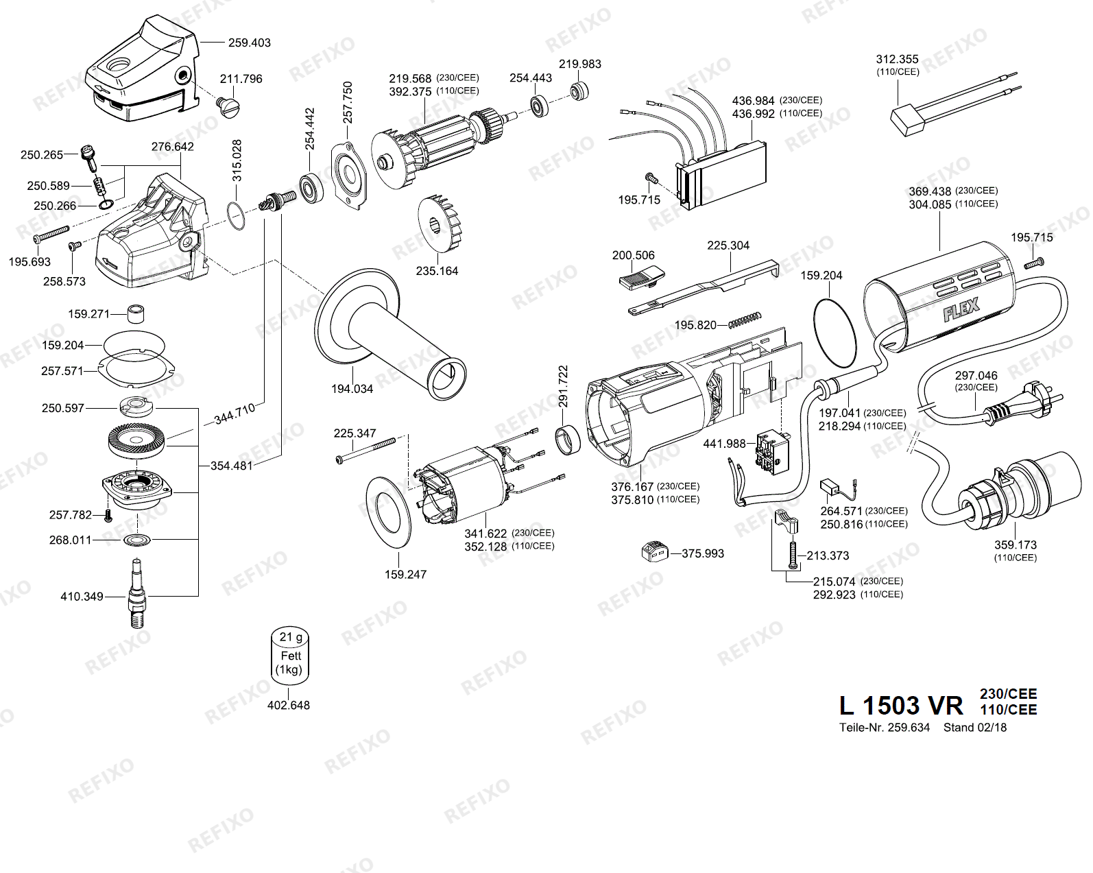 Flex L 1503 VR 230CEE nach 01.07.2016 L1503VR — схема запчастей