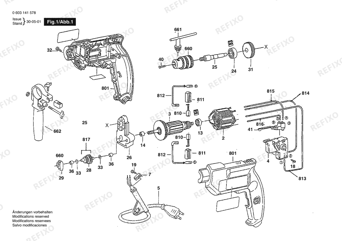 Bosch Eingang- дрель PBM 550 RE | 220 V | 063 - BR (0 603 141 578) — схема запчастей