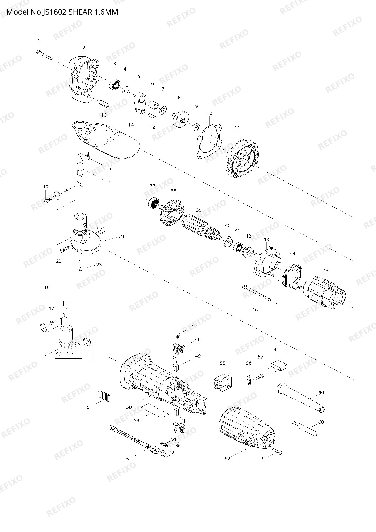 MAKITA JS1602 — схема запчастей
