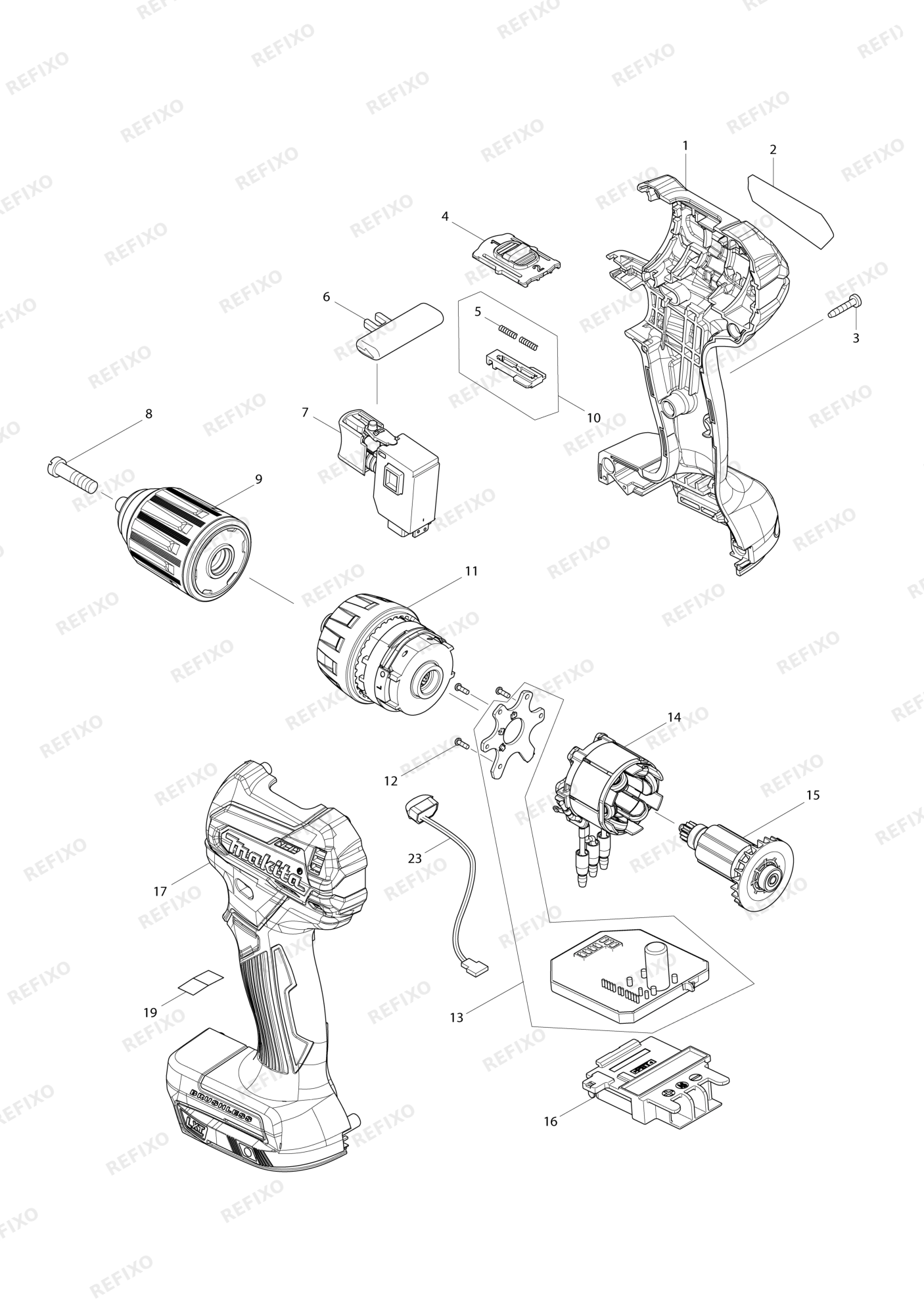 MAKITA DDF483 — схема запчастей