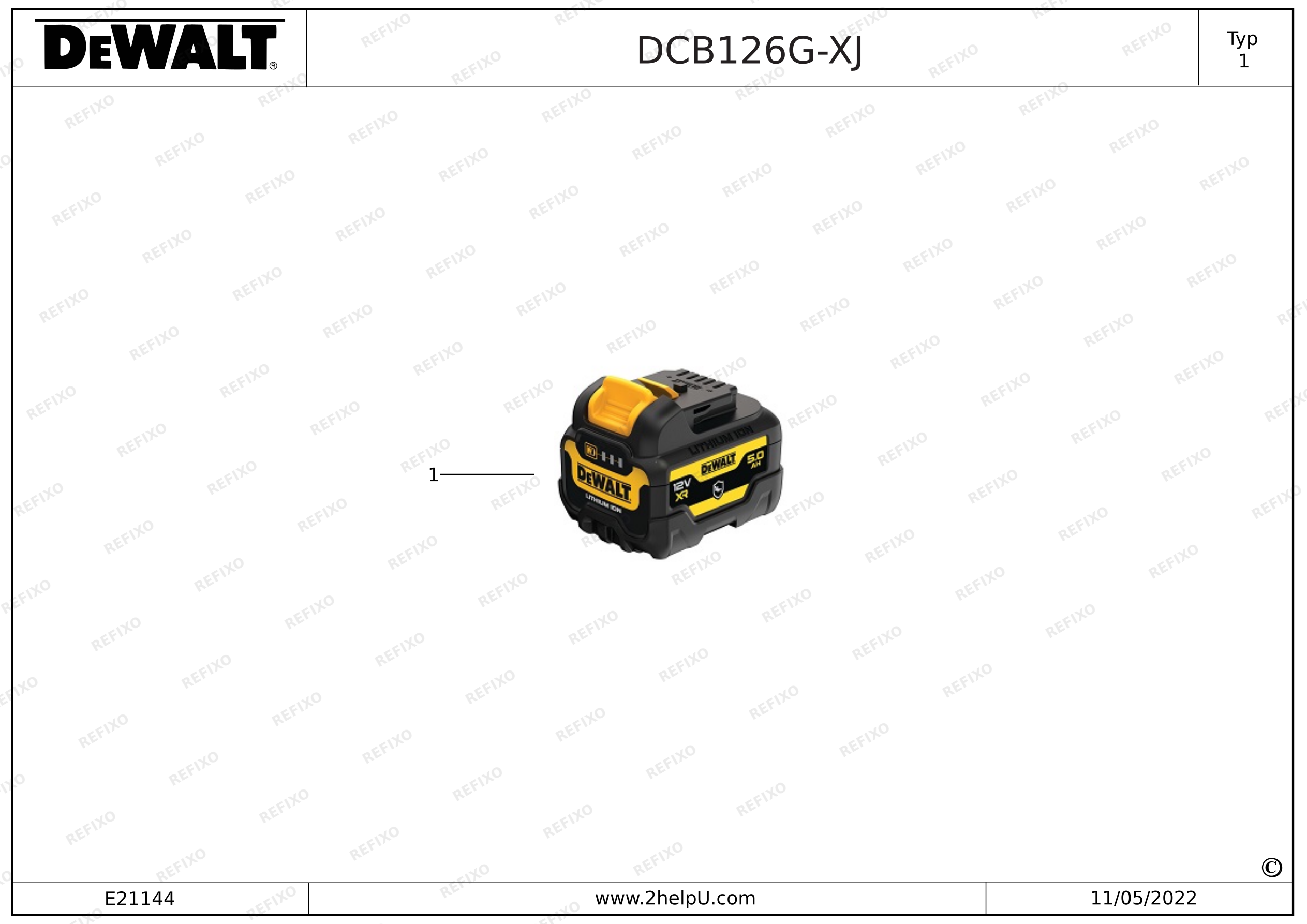 DeWalt АККУМУЛЯТОРНАЯ БАТАРЕЯ DCB126G — схема запчастей