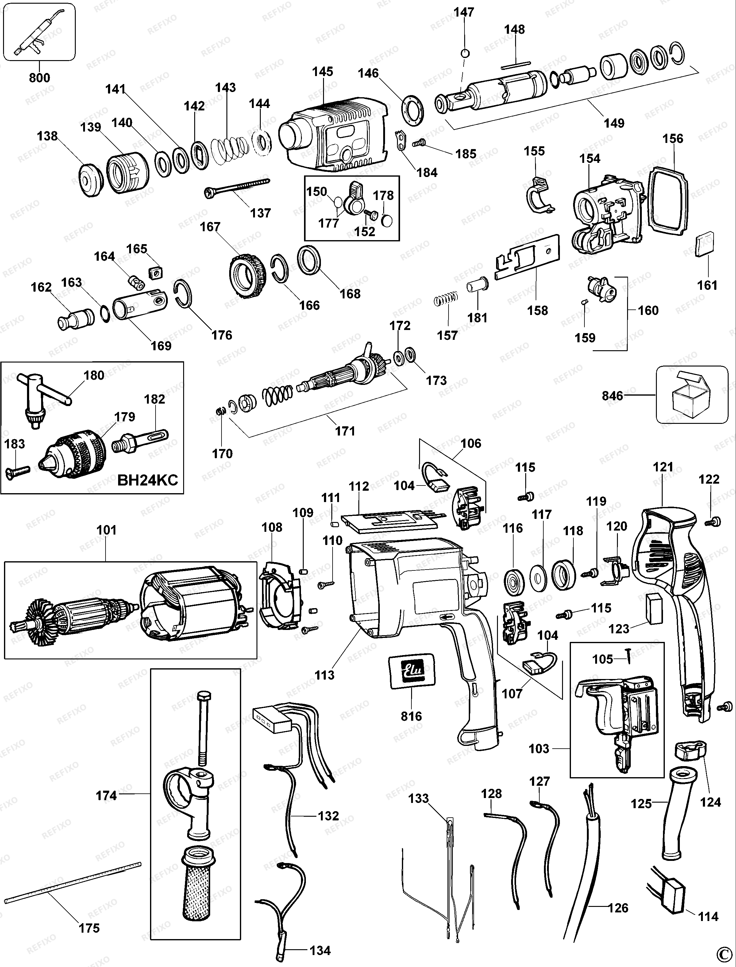 DeWalt КОМБИНИРОВАННЫЙ ПЕРФОРАТОР BH24 — схема запчастей