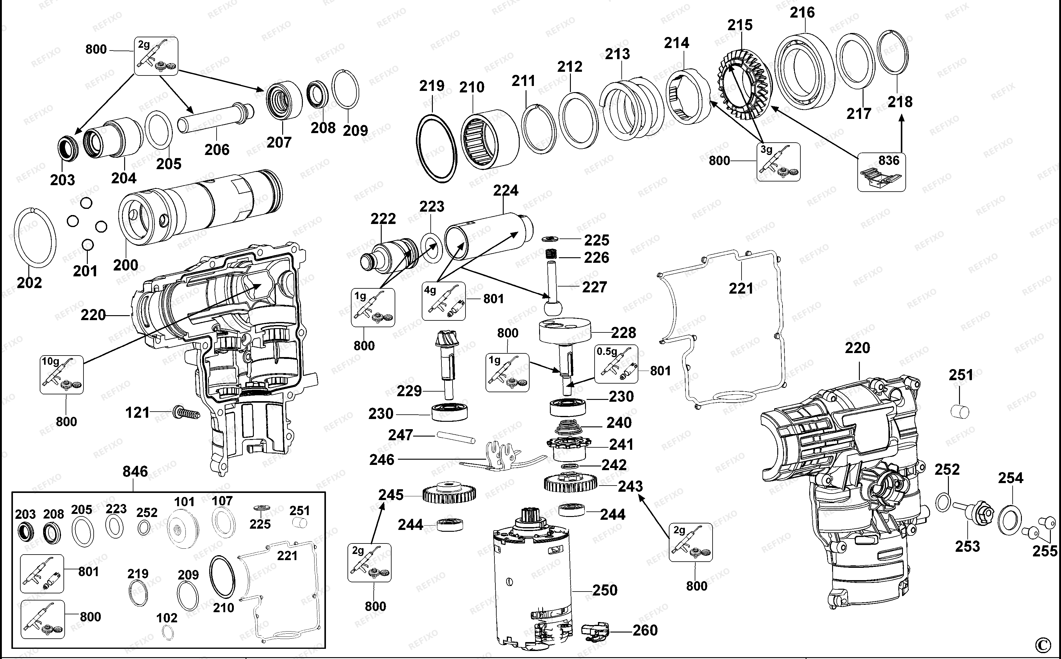 DeWalt КОМБИНИРОВАННЫЙ ПЕРФОРАТОР DC210K — схема запчастей