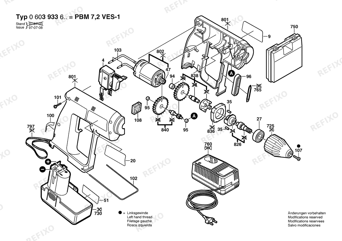 Bosch Аккумуляторный - дрель PBM 7,2 VES-1 | 7.2 V | 011 - KR (0 603 933 640) — схема запчастей