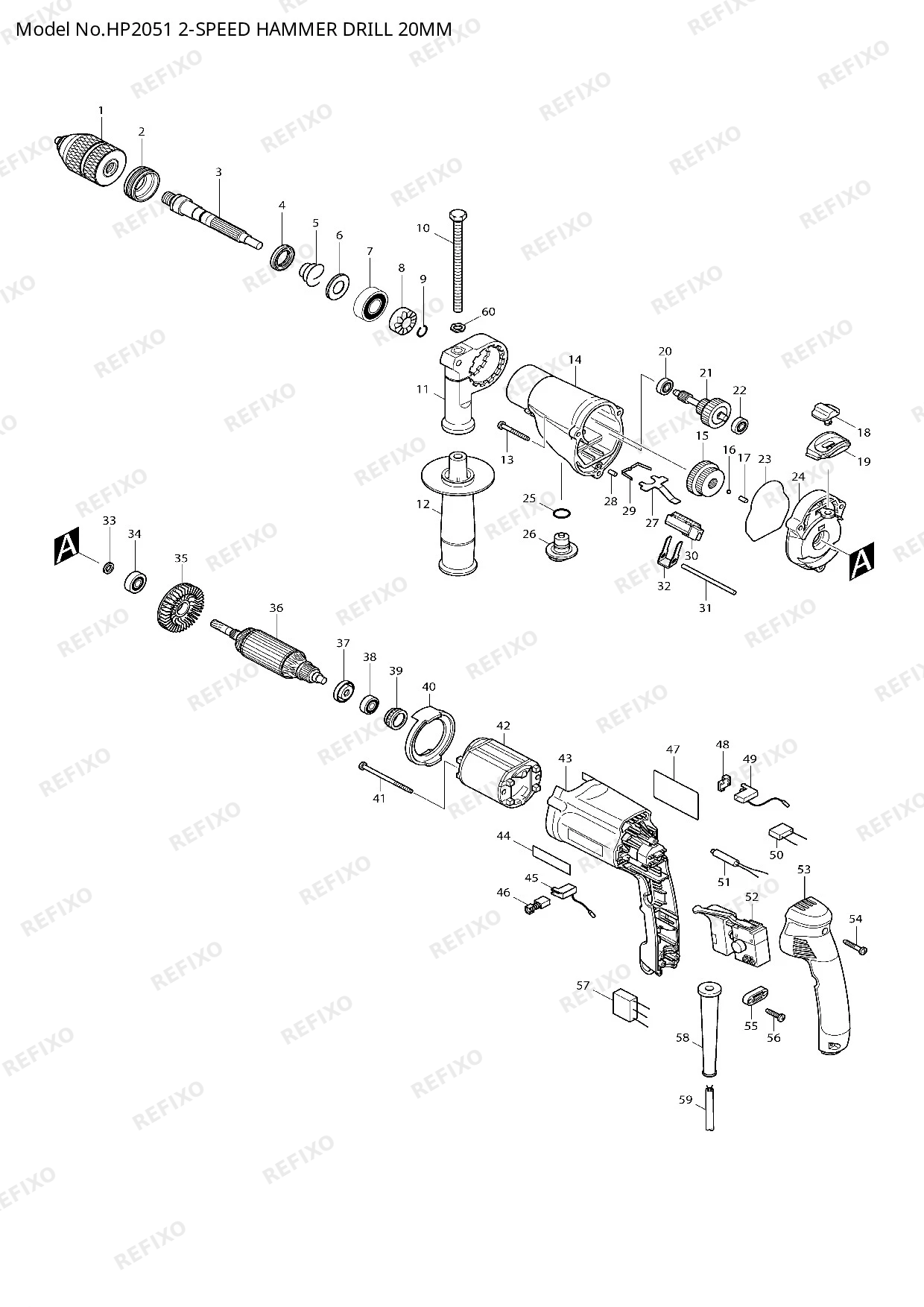 MAKITA HP2051 — схема запчастей