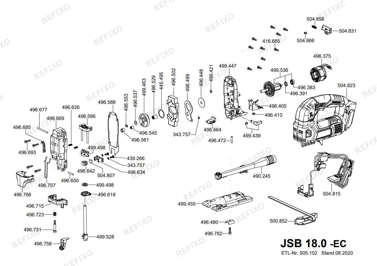 Flex JSB 18.0-EC5.0 набор — схема запчастей