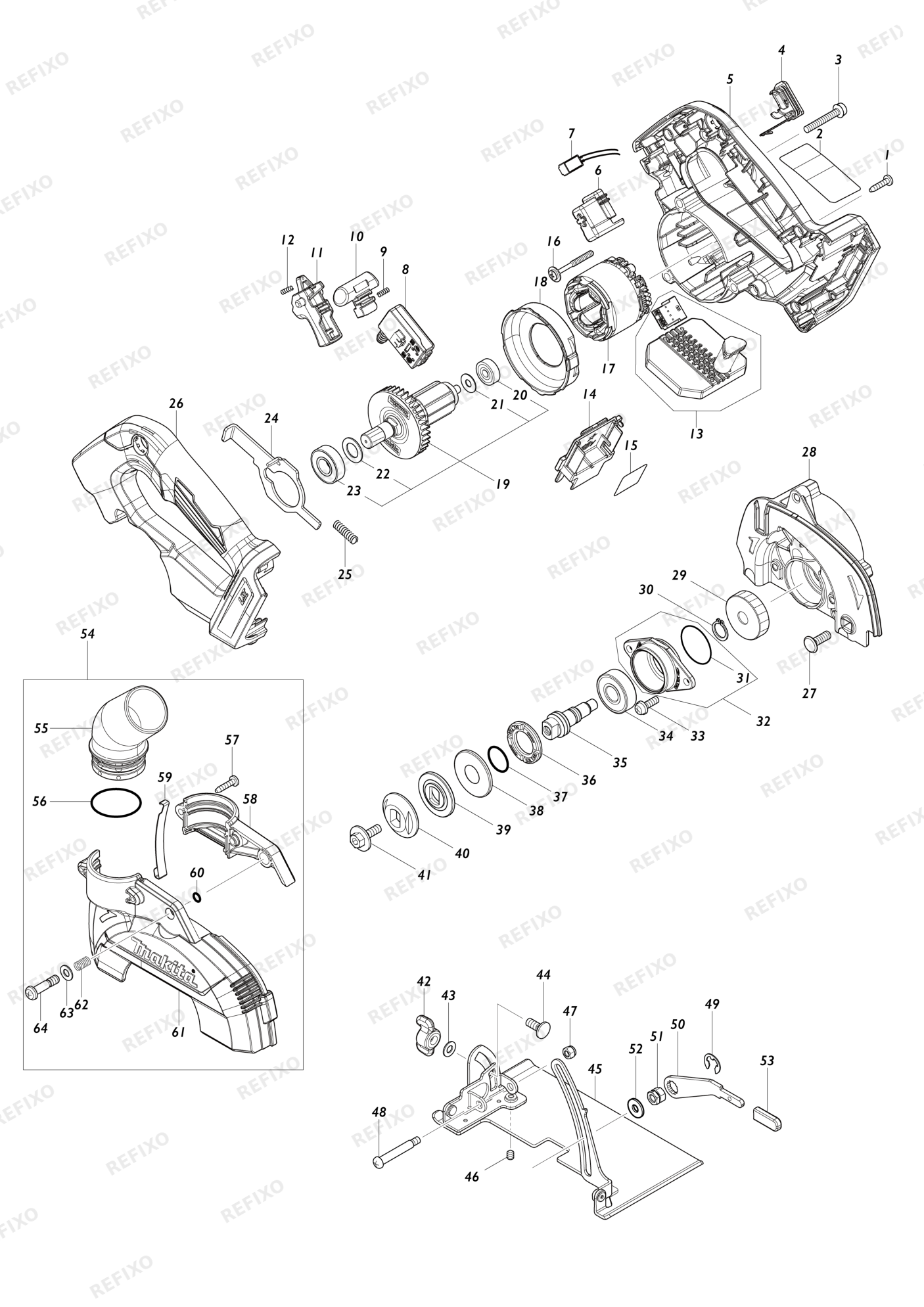 MAKITA DCC500 — схема запчастей