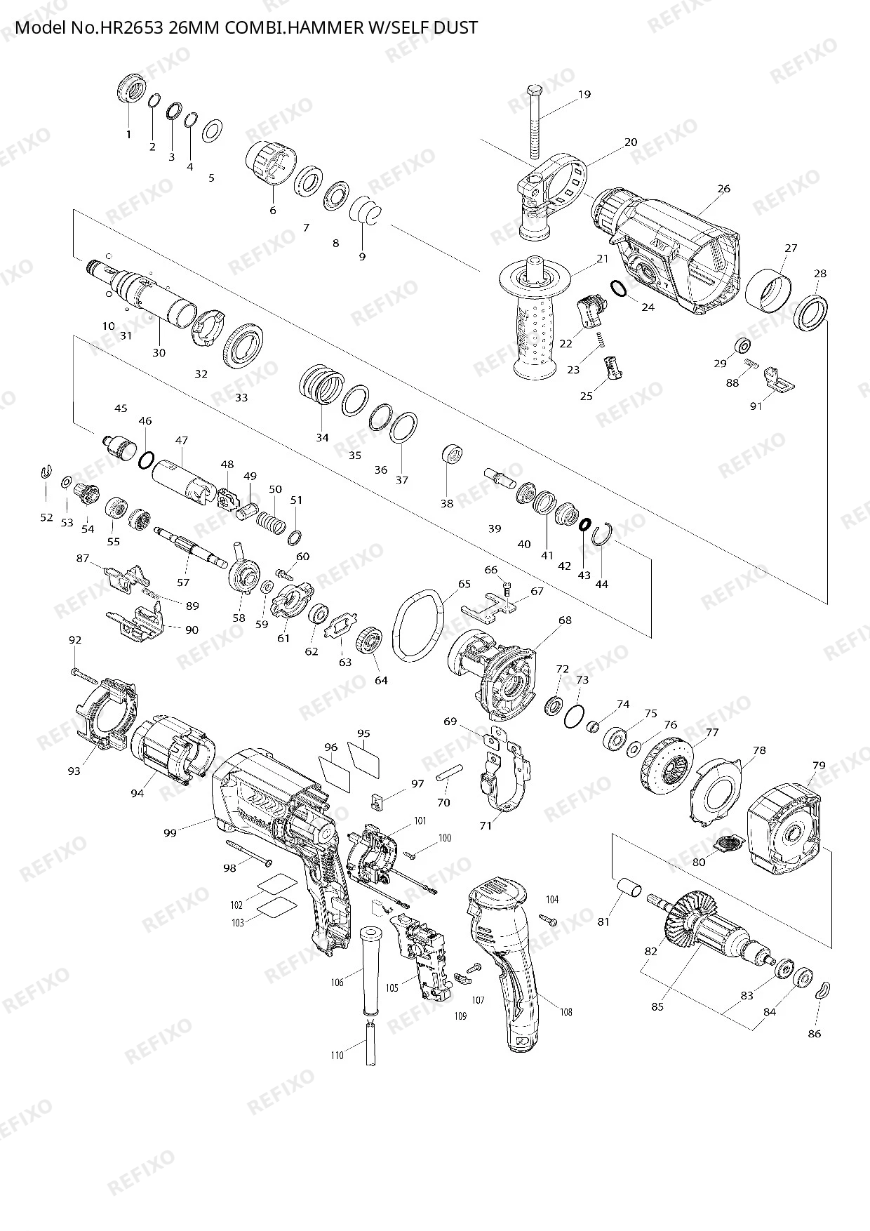 MAKITA HR2653 — схема запчастей