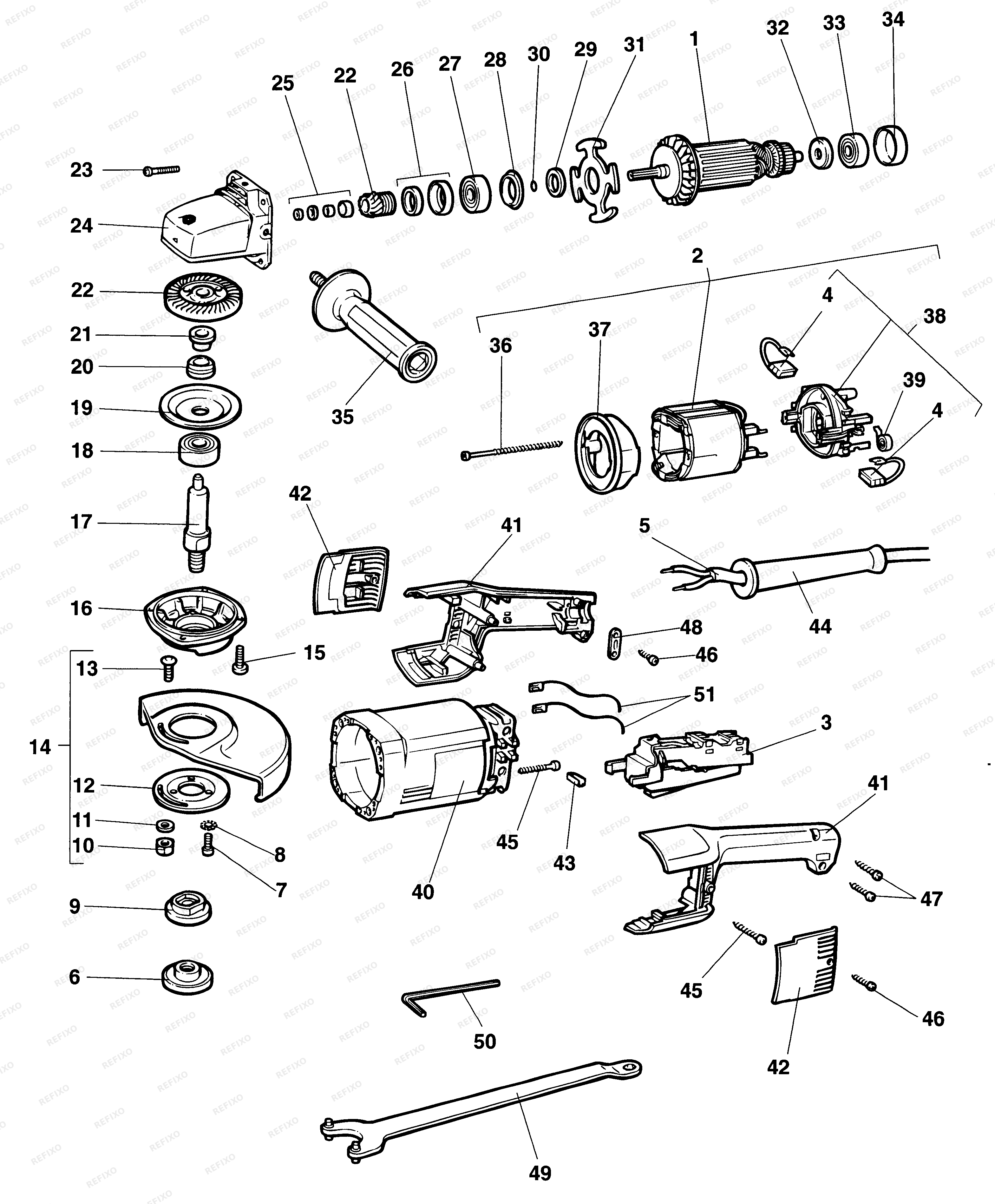 DeWalt РУЧНАЯ МАШИНА ДЛЯ ШЛИФОВАНИЯ ПОД УГЛОМ DW476 — схема запчастей