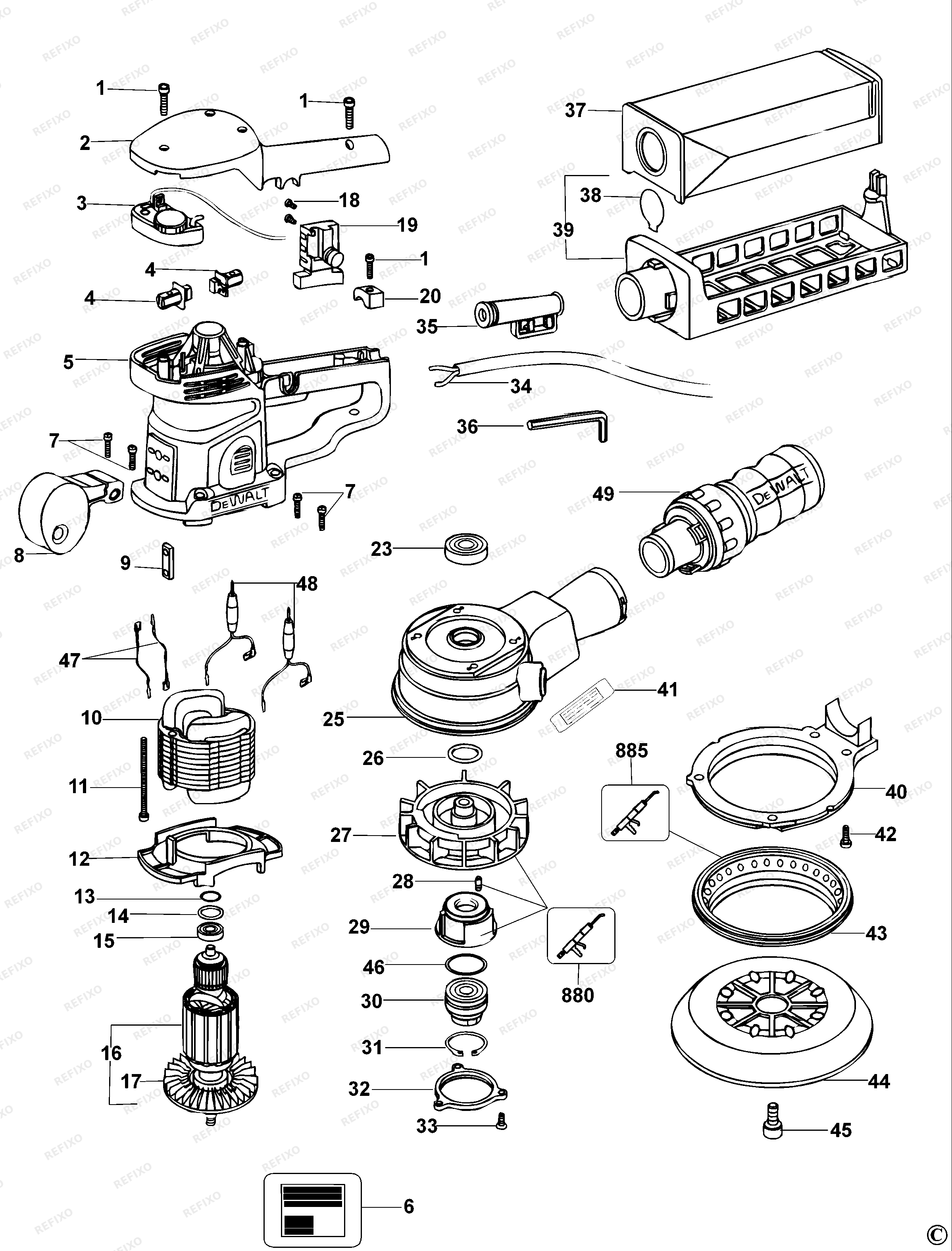 DeWalt ШЛИФОВАЛЬНЫЙ СТАНОК D26410 — схема запчастей