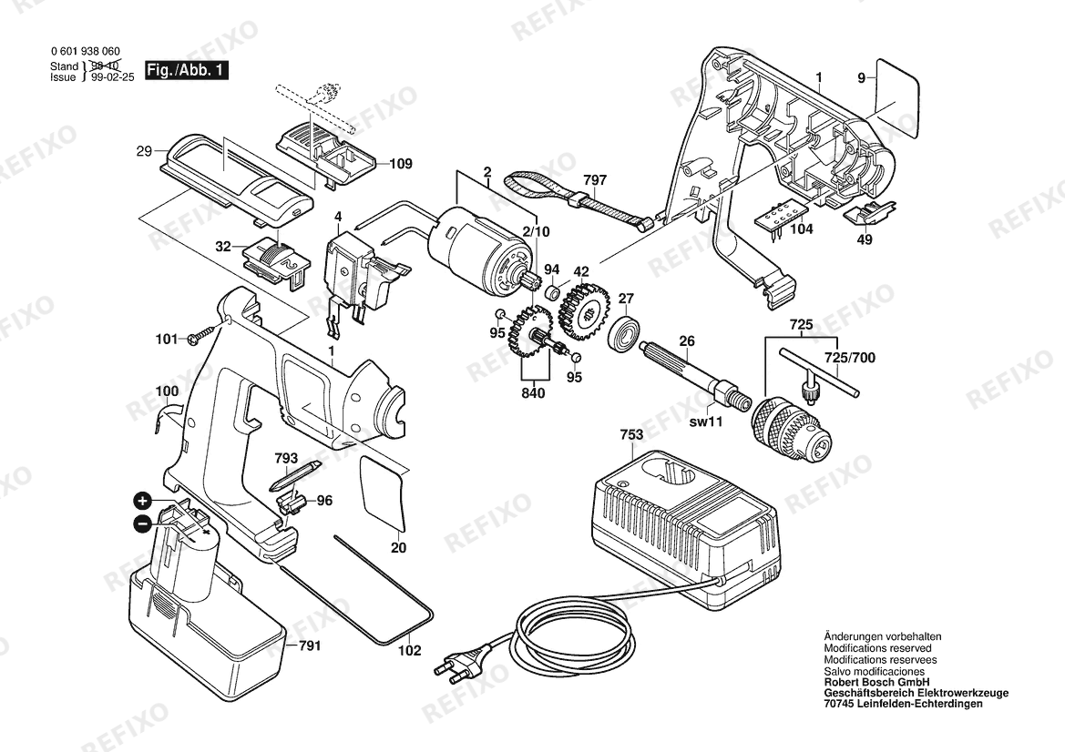 Bosch Gw- аккумуляторный - дрель GBM 7,2 V-2 | 7.2 V | 001 - EU (0 601 938 060) — схема запчастей