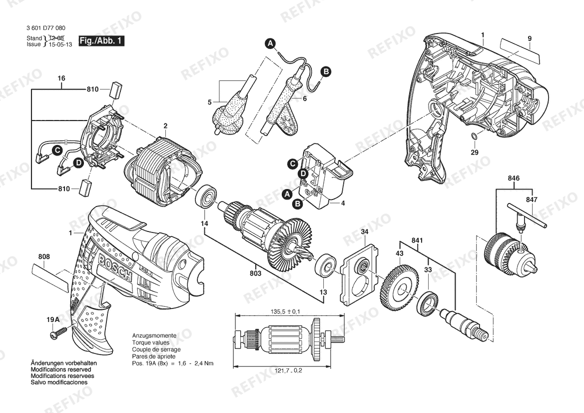 Bosch Дрель GBM 13 | 220 V | 009 - CN (3 601 D77 081) — схема запчастей
