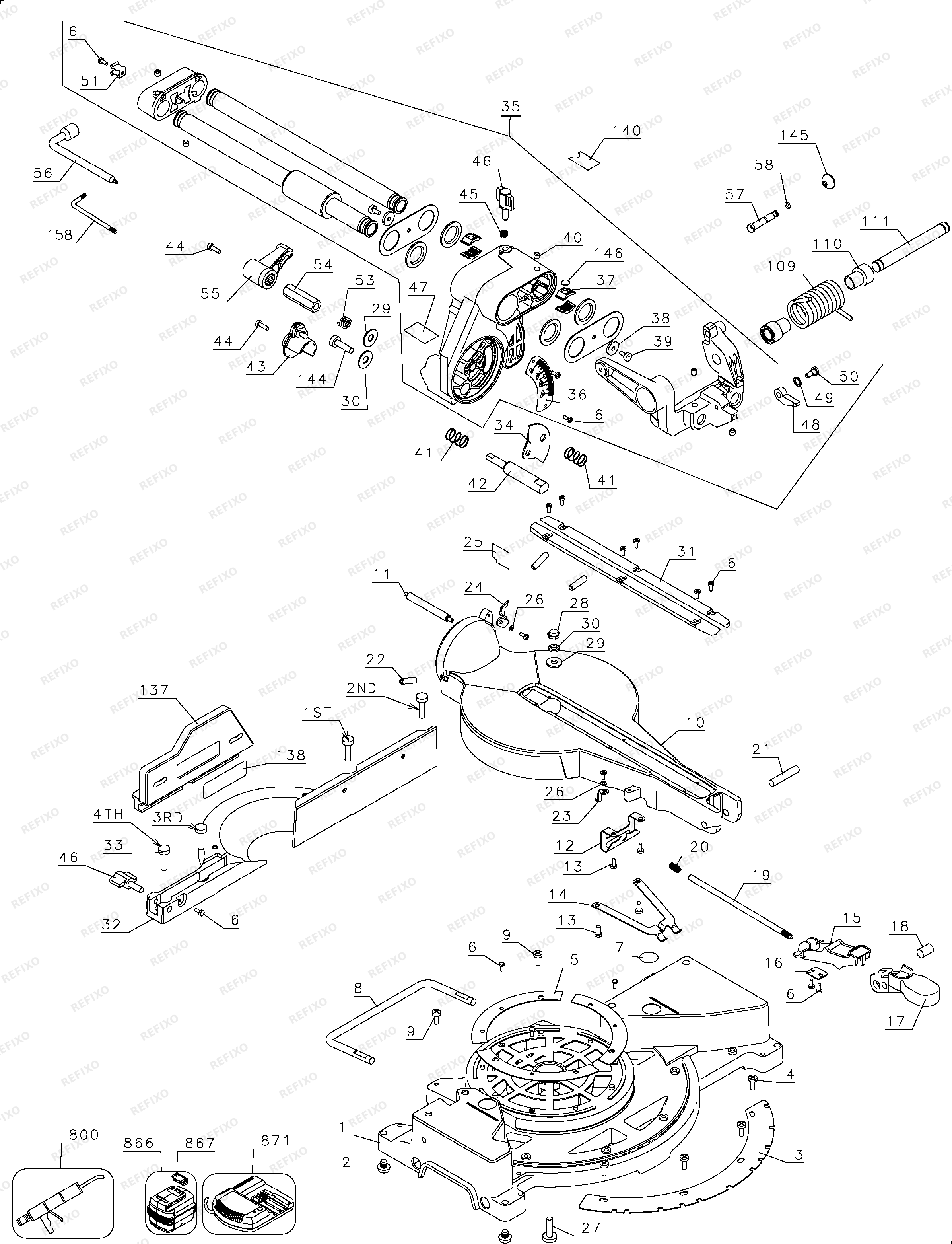DeWalt 8.5 SLIDE MITRE SAW DW017K2 — схема запчастей
