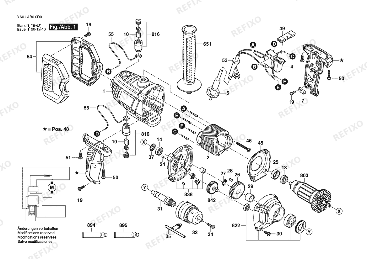 Bosch Дрель GBM 1600RE | 220 V | 017 - AR (3 601 AB0 0H0) — схема запчастей