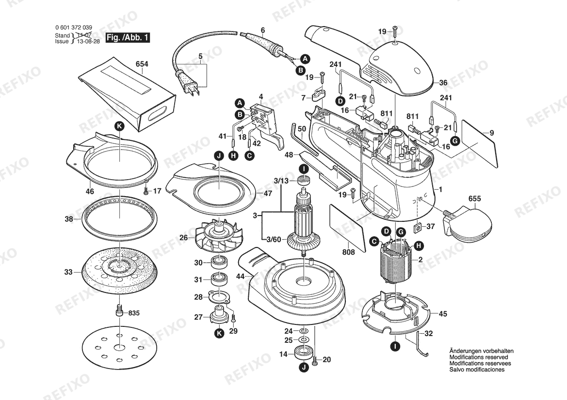 Bosch Эксцентриковая шлифмашина GEX 125 A | 115 V (0 601 372 039) — схема запчастей