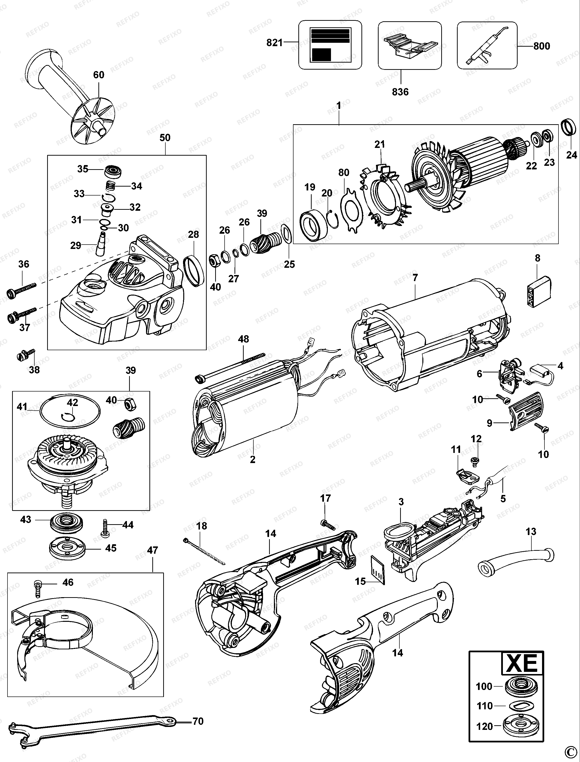 DeWalt РУЧНАЯ МАШИНА ДЛЯ ШЛИФОВАНИЯ ПОД УГЛОМ D28411 — схема запчастей