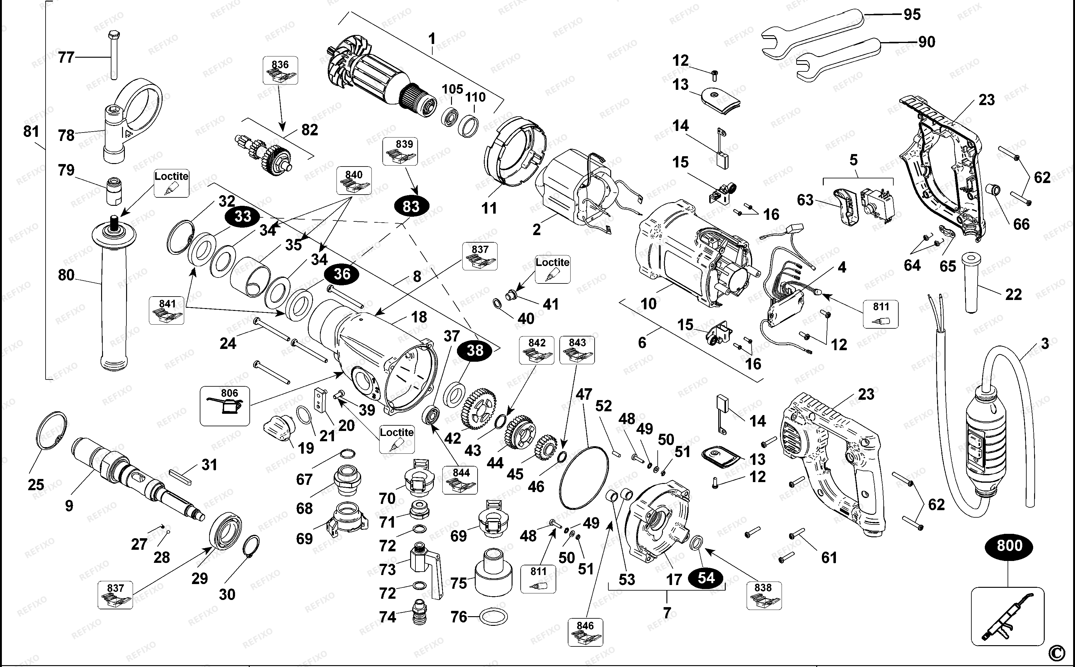 DeWalt АЛМАЗНАЯ ДРЕЛЬ D21583K — схема запчастей