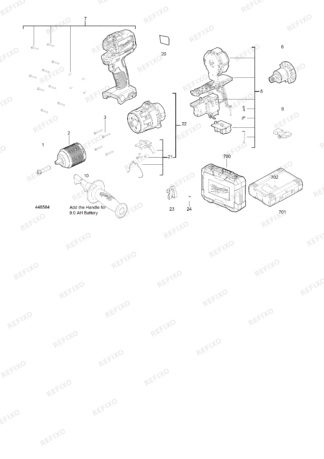 MILWAUKEE M18BLDD 0 4933448440 4000448580 — схема запчастей