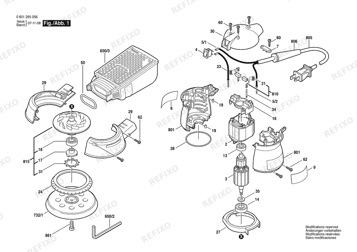 Bosch Эксцентриковая шлифмашина 1295 D | 120 V | 061 - US (0 601 295 056) — схема запчастей