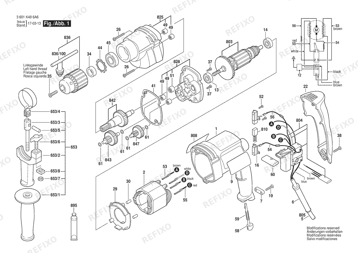 Bosch Дрель GBM 13 HRE | 230 V | 001 - EU (3 601 K49 6A6) — схема запчастей