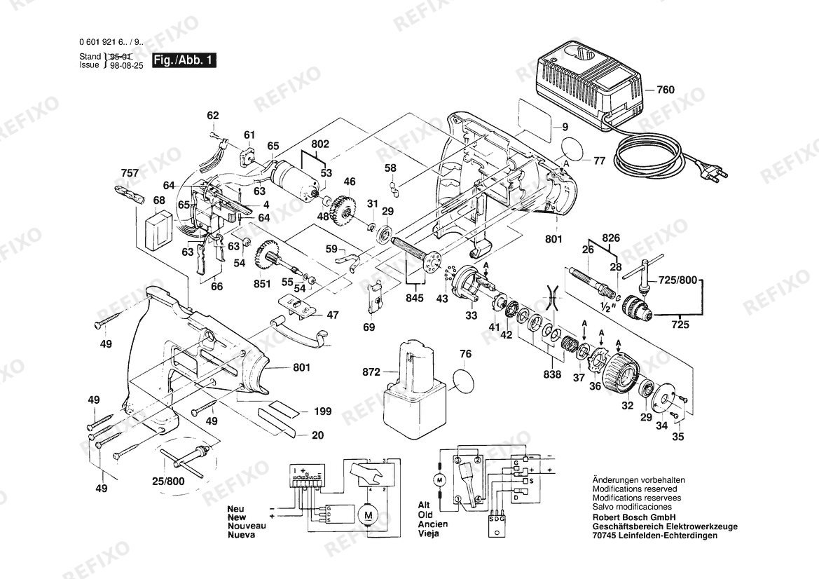 Bosch Gw- аккумуляторный - шуруповёрт GSR 9,6 VE | 9.6 V | 036 - GB (0 601 921 942) — схема запчастей