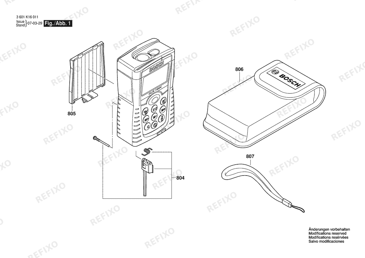 Bosch Entfernungsmesser DLR 165 | 061 - US (3 601 K16 011) — схема запчастей
