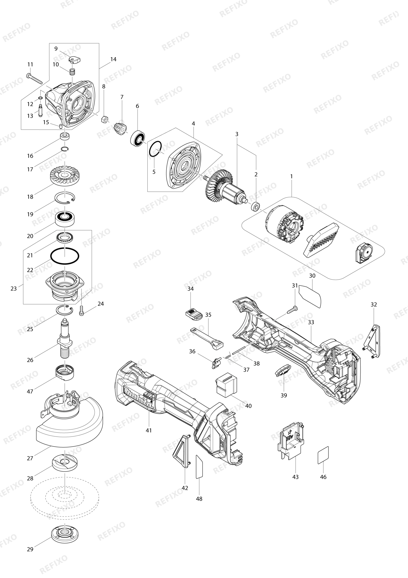 MAKITA DGA463 — схема запчастей