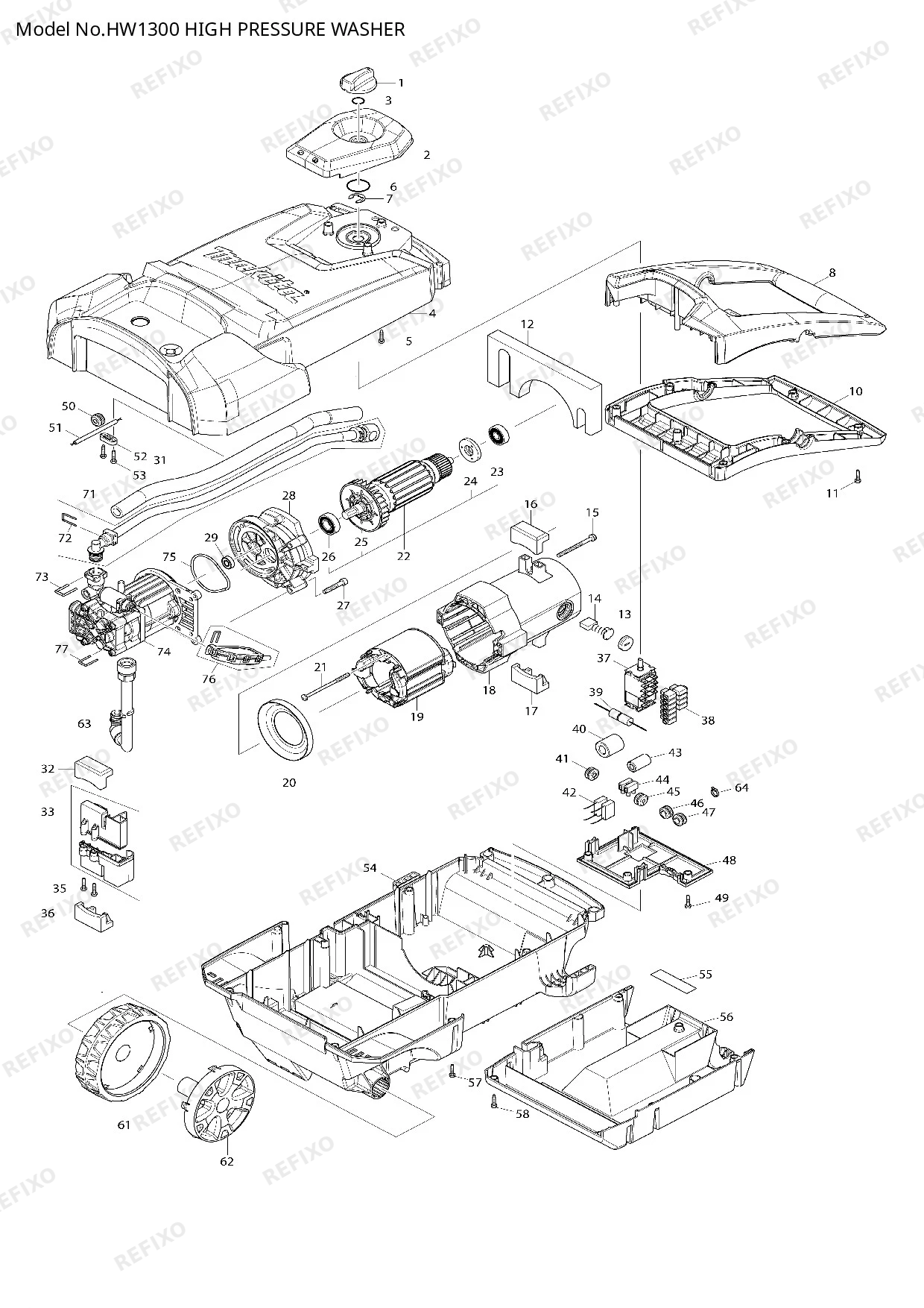 MAKITA HW1300 — схема запчастей