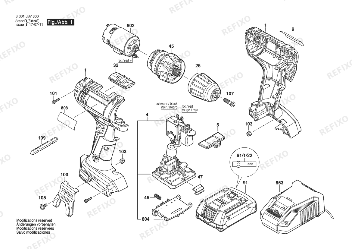 Bosch Gw- аккумуляторный - шуруповёрт GSR 18-2-LI | 18 V | 009 - CN (3 601 JB7 380) — схема запчастей