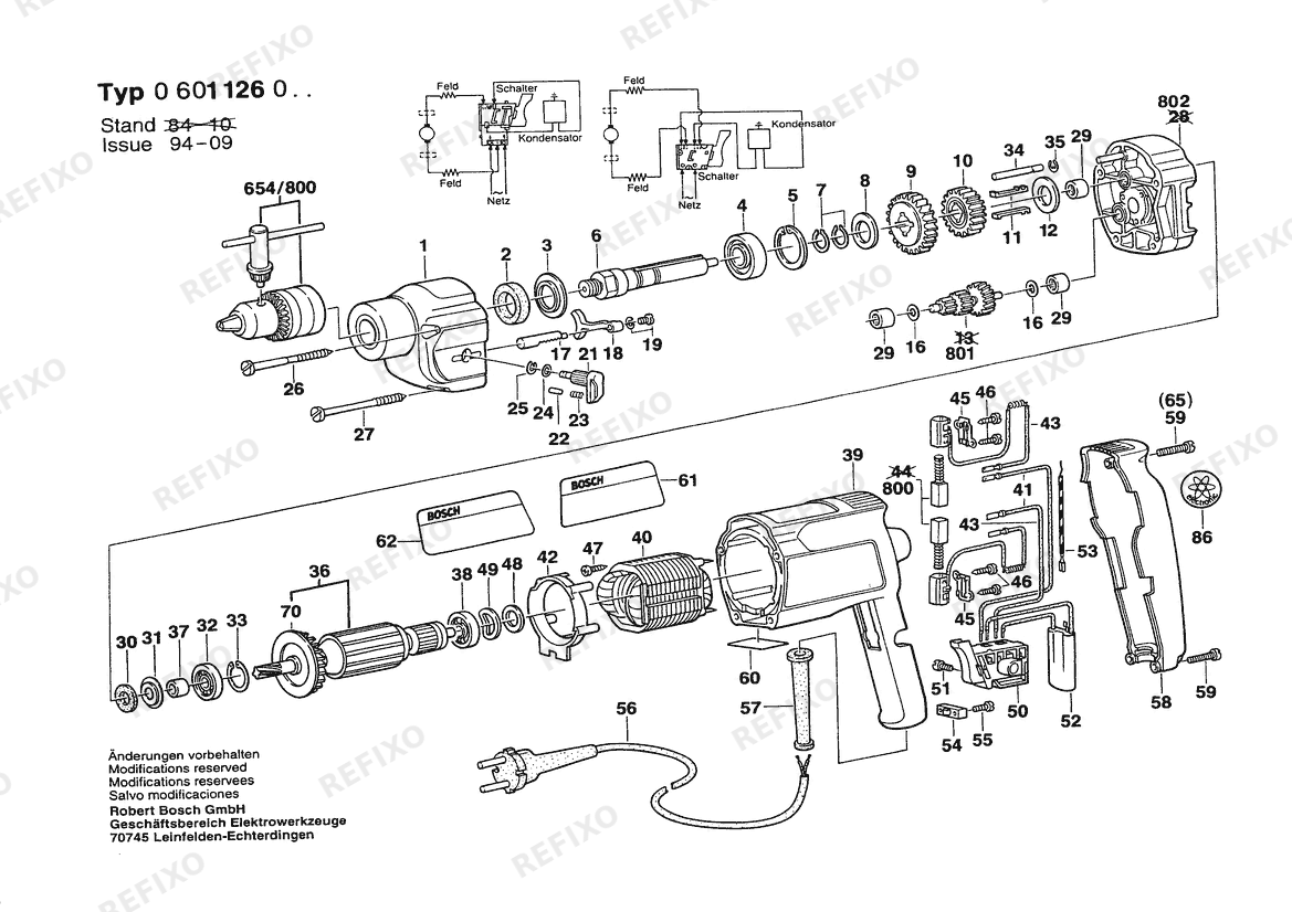 Bosch Дрель дрель | 240 V | 027 - AU (0 601 126 037) — схема запчастей