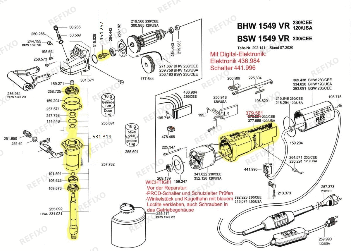 Flex BHW 1549 VR 230PRCD — схема запчастей