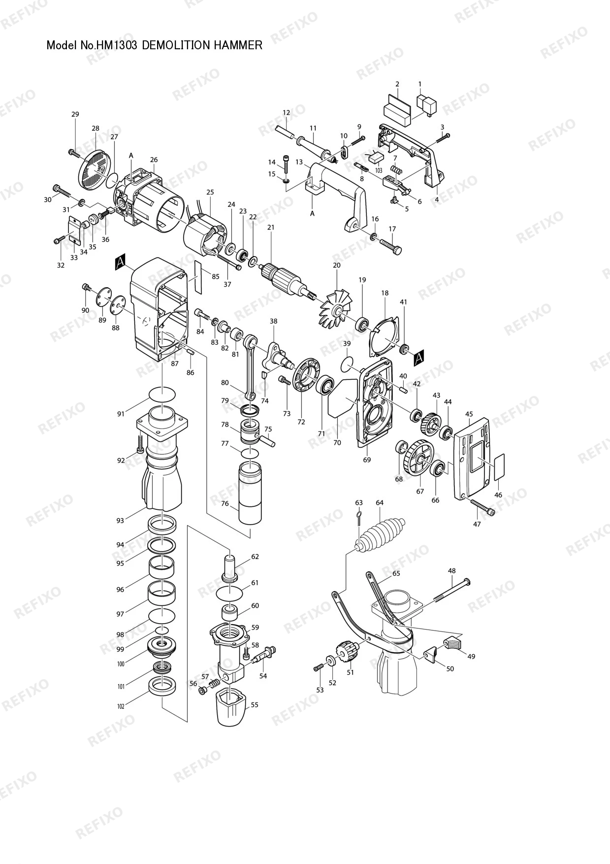 MAKITA HM1303 — схема запчастей
