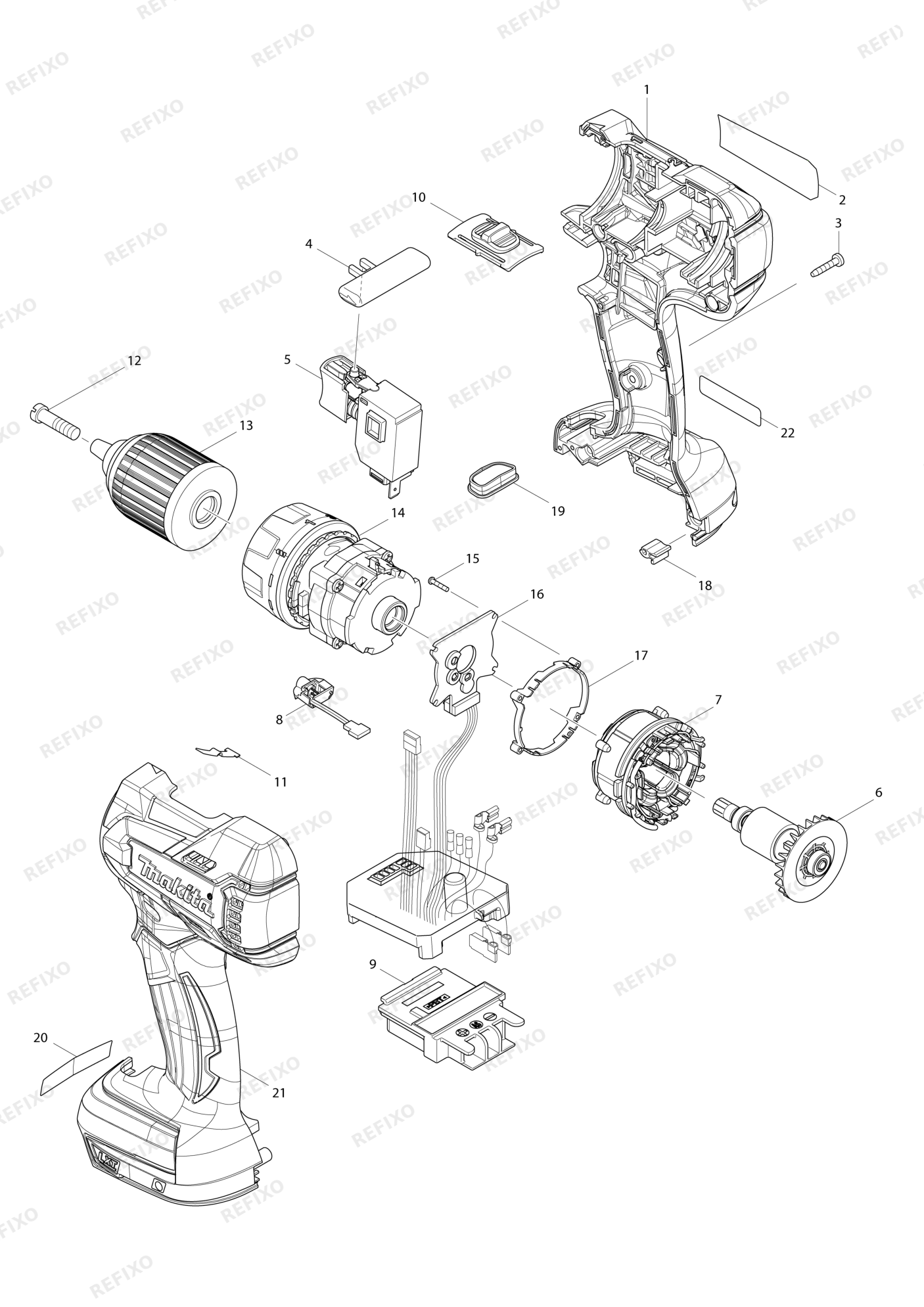 MAKITA DDF480 — схема запчастей