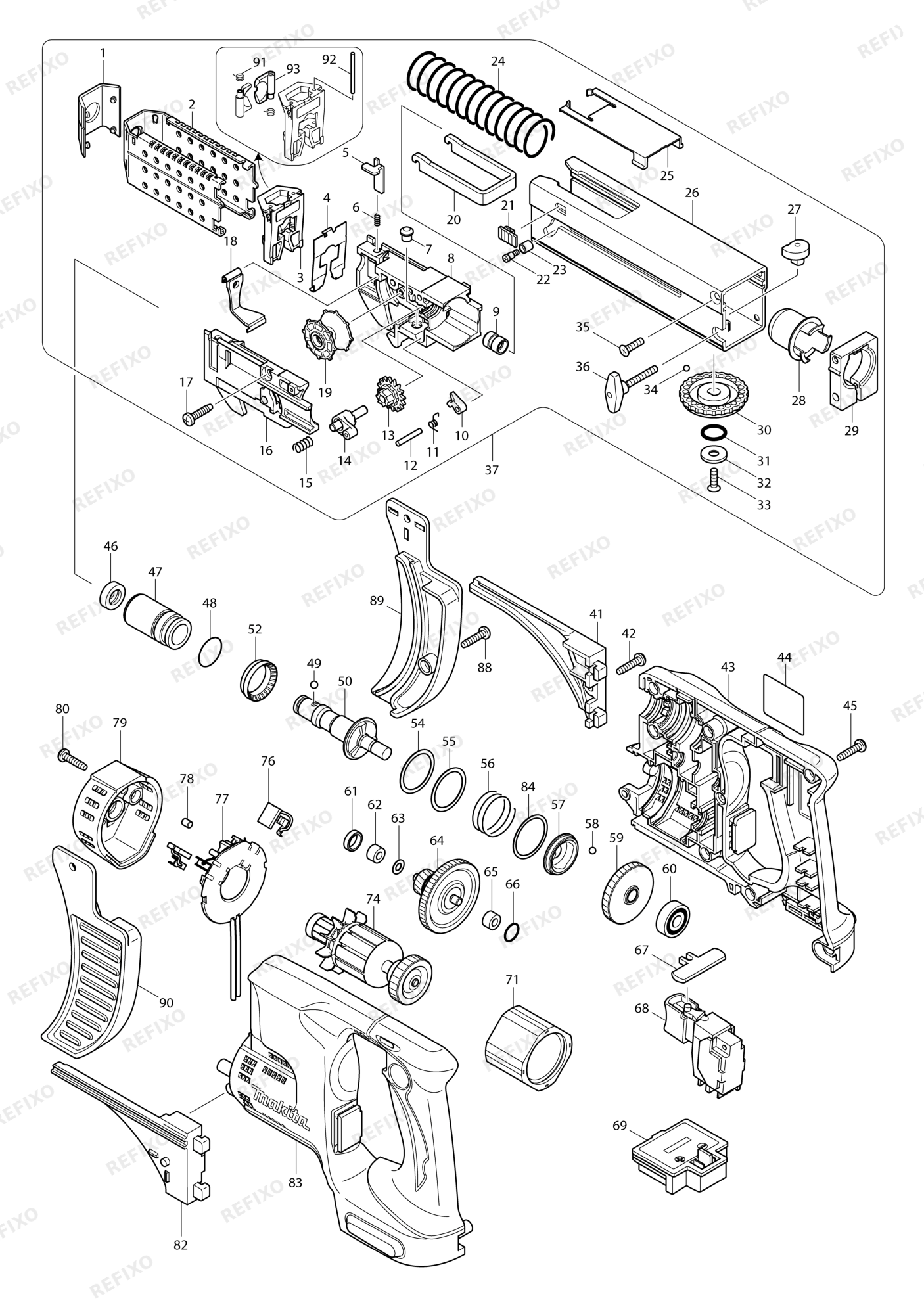 MAKITA DFR750 — схема запчастей