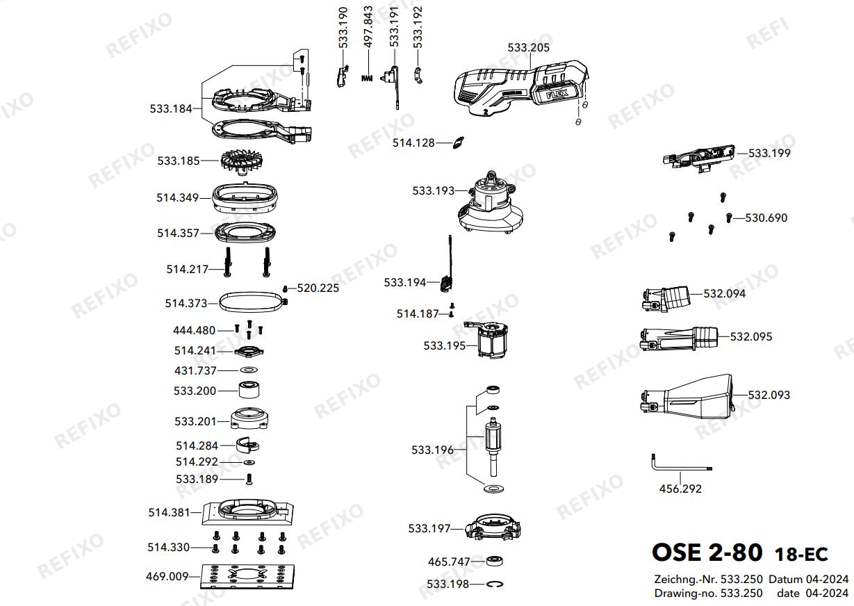 Flex OSE 2-80 18-EC C — схема запчастей