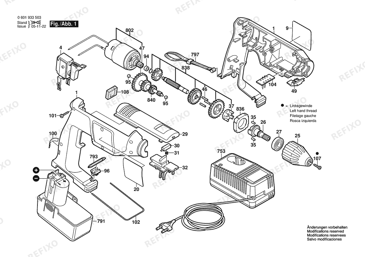 Bosch Gw- аккумуляторный - дрель GBM 12 VES-3 | 12 V | 036 - GB (0 601 933 542) — схема запчастей