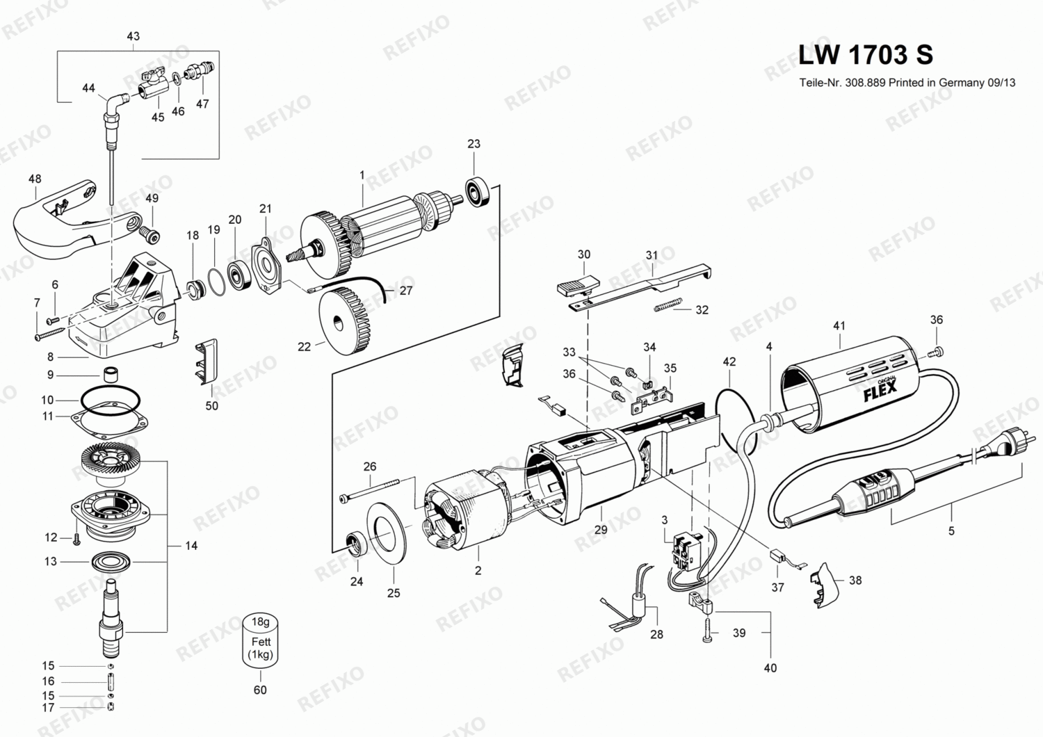 Flex LW 1703 S - 950 Watt Nass-Steinschleifer с PRCD- 308773 — схема запчастей