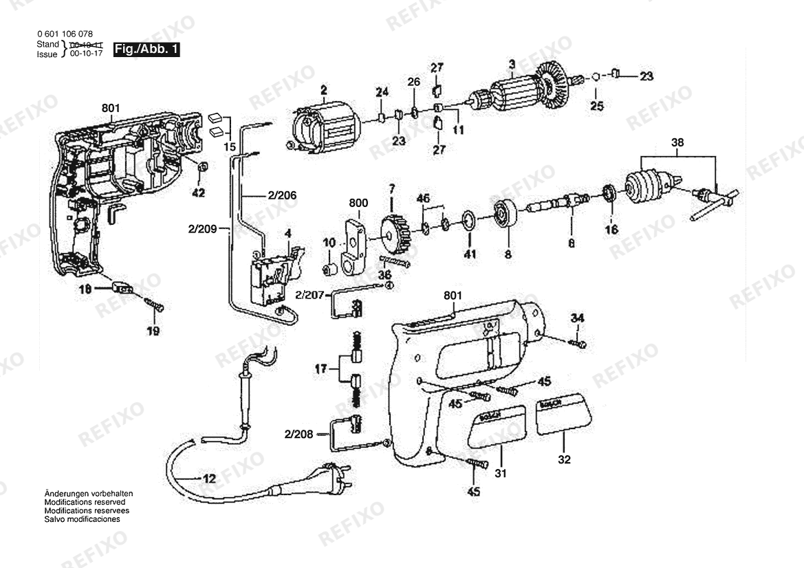Bosch Eingang- дрель PBM 350 | 220 V | 063 - BR (0 601 106 086) — схема запчастей