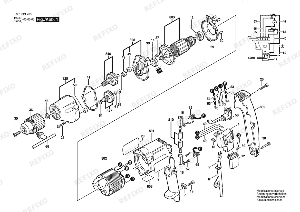 Bosch Дрель GBM 10 RES 1021 | 230 V | 061 - US (0 601 021 703) — схема запчастей