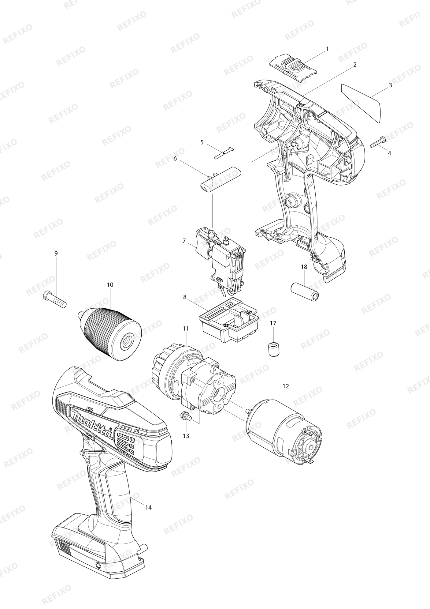 MAKITA DF457D — схема запчастей