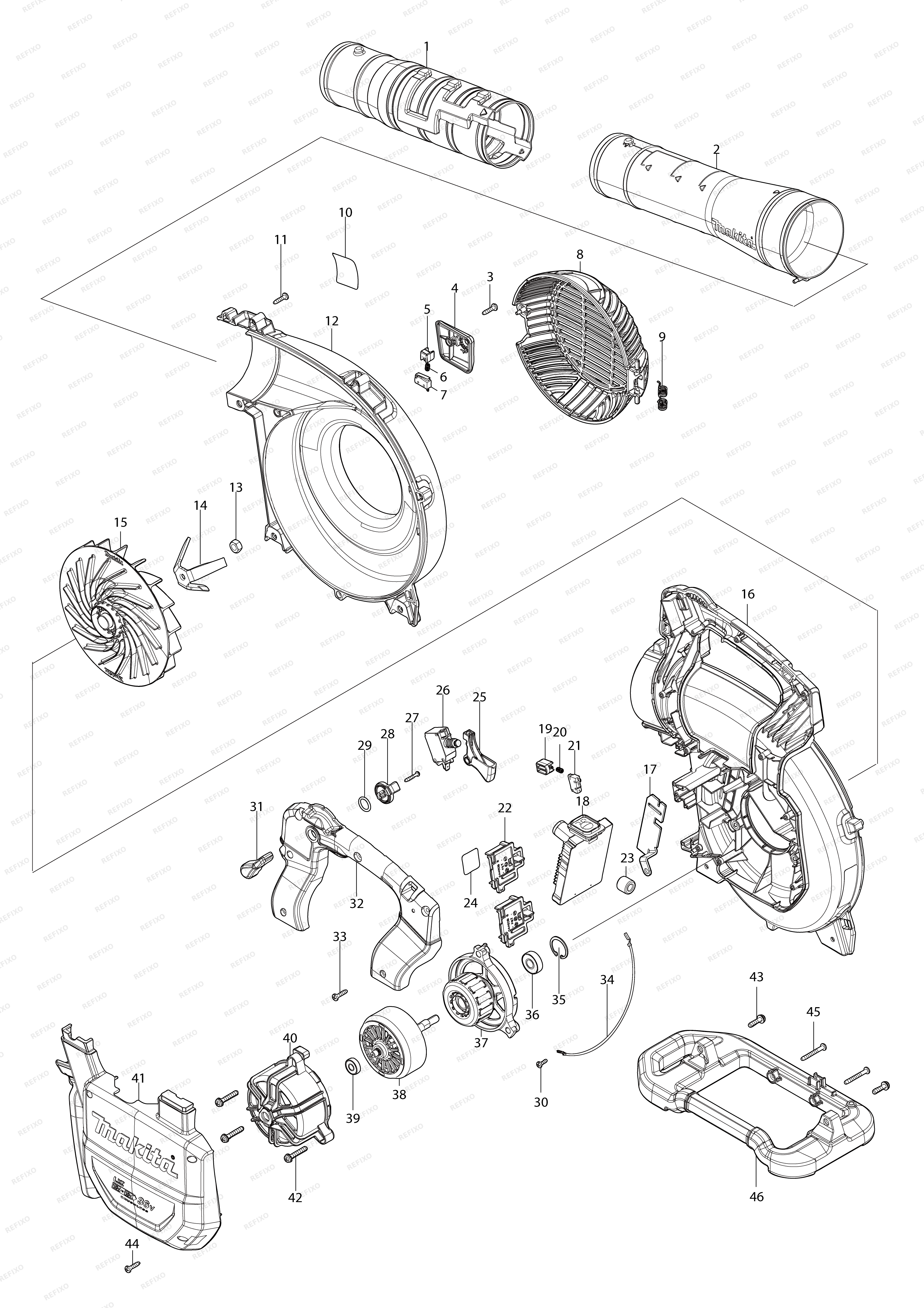 MAKITA DUB363 — схема запчастей