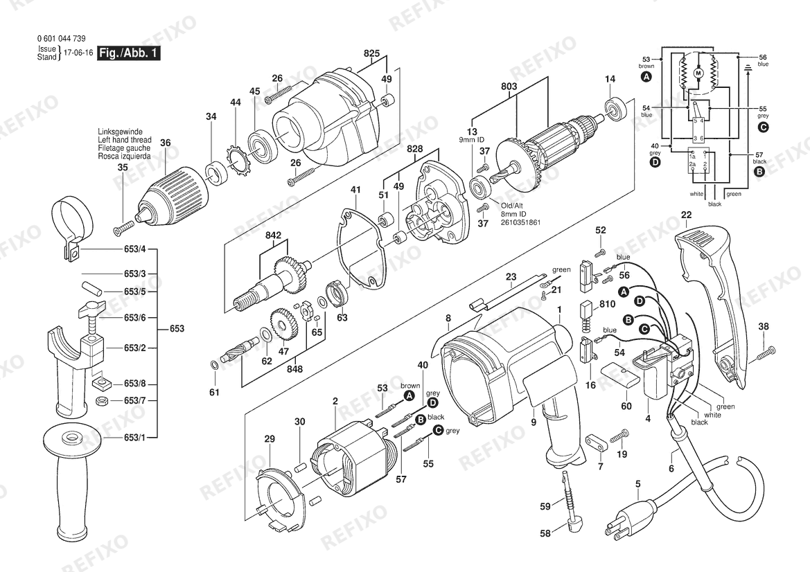 Bosch Дрель 1014 VSR | 120 V | 061 - US (0 601 045 739) — схема запчастей