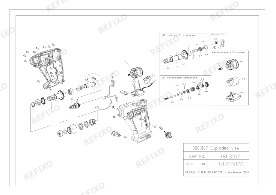 Greenworks 3803107-G24SDS1-Exploded wiew — схема запчастей