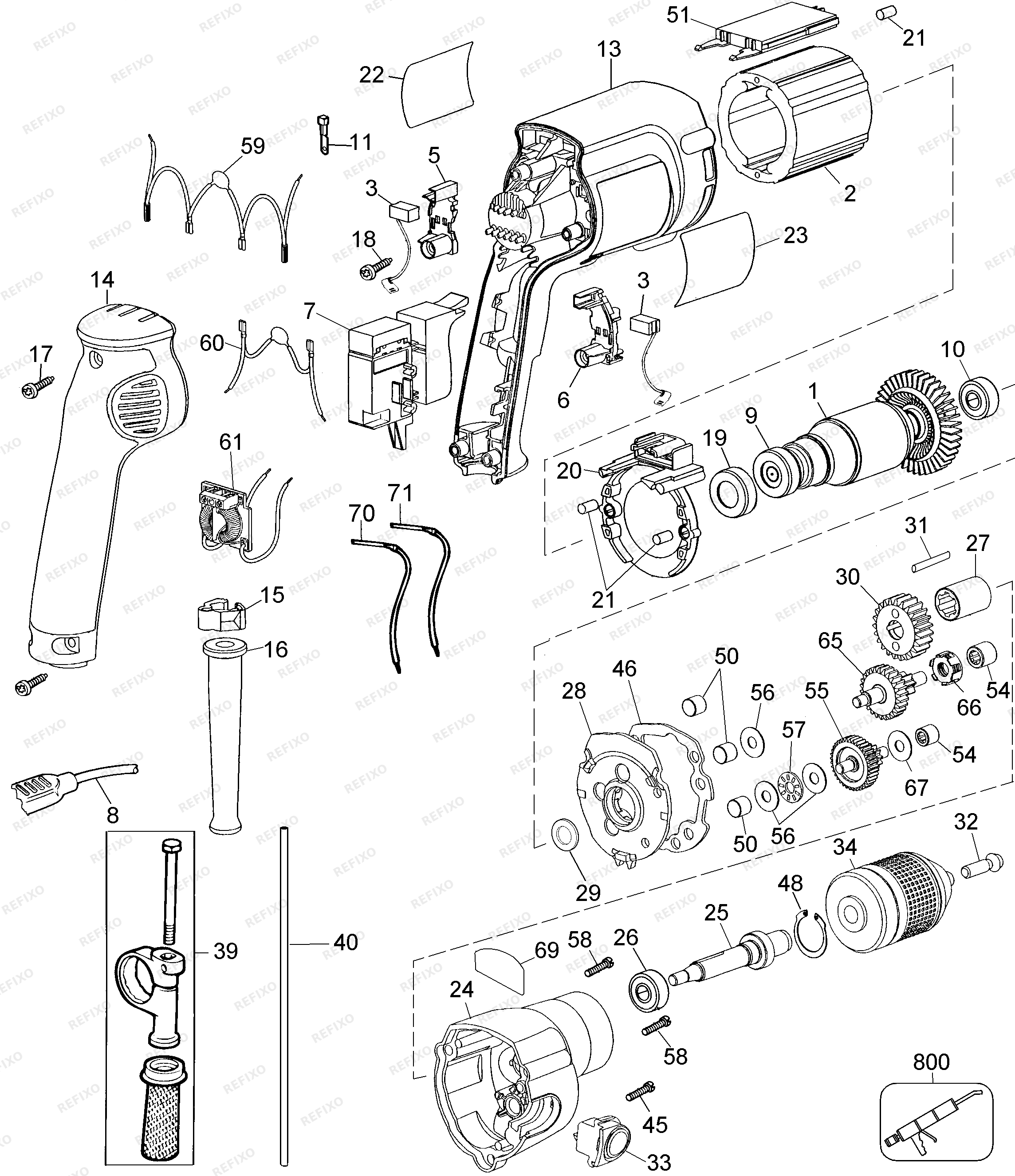 DeWalt ДРЕЛЬ BM18E — схема запчастей